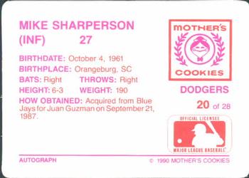 1990 Mother's Cookies Los Angeles Dodgers #20 Mike Sharperson Back