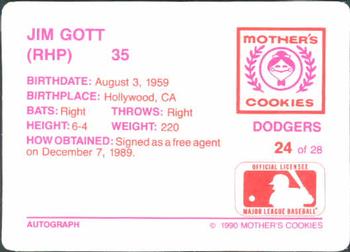 1990 Mother's Cookies Los Angeles Dodgers #24 Jim Gott Back