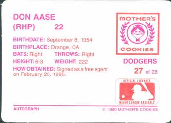 1990 Mother's Cookies Los Angeles Dodgers #27 Don Aase Back