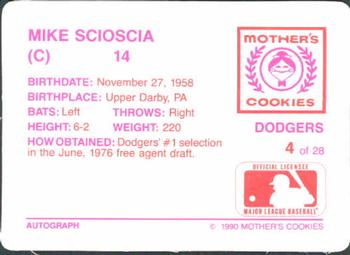 1990 Mother's Cookies Los Angeles Dodgers #4 Mike Scioscia Back