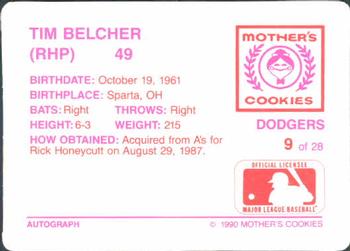 1990 Mother's Cookies Los Angeles Dodgers #9 Tim Belcher Back