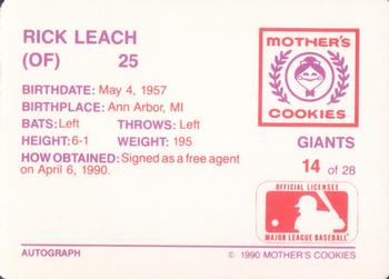 1990 Mother's Cookies San Francisco Giants #14 Rick Leach Back