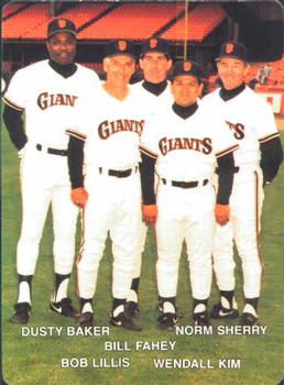 1990 Mother's Cookies San Francisco Giants #27 Giants Coaches (Dusty Baker / Bob Lillis / Bill Fahey / Wendell Kim / Norm Sherry) Front