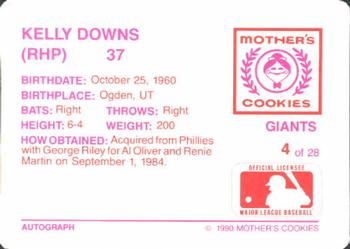 1990 Mother's Cookies San Francisco Giants #4 Kelly Downs Back
