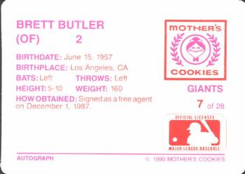 1990 Mother's Cookies San Francisco Giants #7 Brett Butler Back