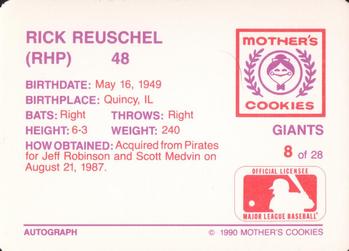 1990 Mother's Cookies San Francisco Giants #8 Rick Reuschel Back