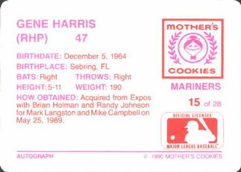 1990 Mother's Cookies Seattle Mariners #15 Gene Harris Back