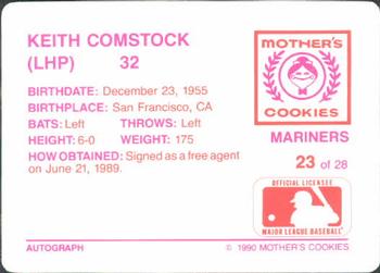 1990 Mother's Cookies Seattle Mariners #23 Keith Comstock Back