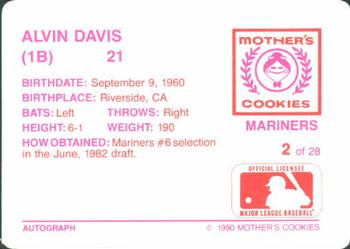 1990 Mother's Cookies Seattle Mariners #2 Alvin Davis Back