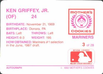 1990 Mother's Cookies Seattle Mariners #3 Ken Griffey Jr. Back