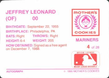 1990 Mother's Cookies Seattle Mariners #4 Jeffrey Leonard Back