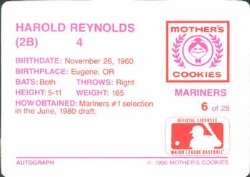 1990 Mother's Cookies Seattle Mariners #6 Harold Reynolds Back