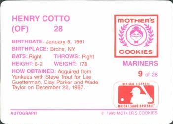 1990 Mother's Cookies Seattle Mariners #9 Henry Cotto Back