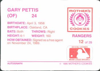 1990 Mother's Cookies Texas Rangers #12 Gary Pettis Back