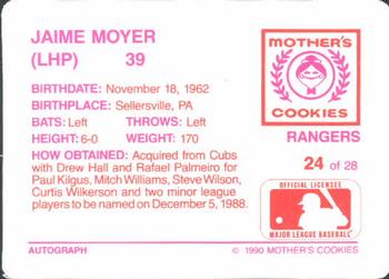 1990 Mother's Cookies Texas Rangers #24 Jamie Moyer Back
