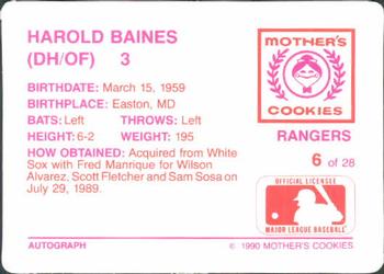 1990 Mother's Cookies Texas Rangers #6 Harold Baines Back