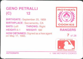 1990 Mother's Cookies Texas Rangers #7 Geno Petralli Back