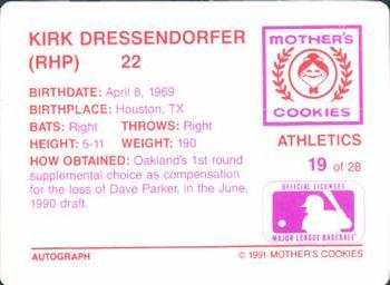 1991 Mother's Cookies Oakland Athletics #19 Kirk Dressendorfer Back