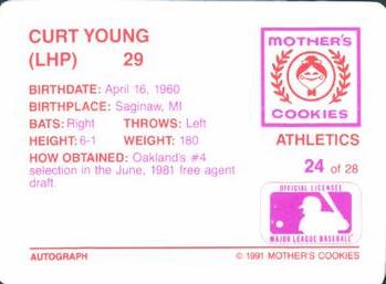1991 Mother's Cookies Oakland Athletics #24 Curt Young Back