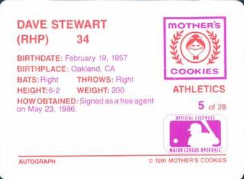 1991 Mother's Cookies Oakland Athletics #5 Dave Stewart Back