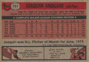 1981 Topps Traded #731 Joaquin Andujar Back