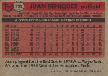 1981 Topps Traded #733 Juan Beniquez Back