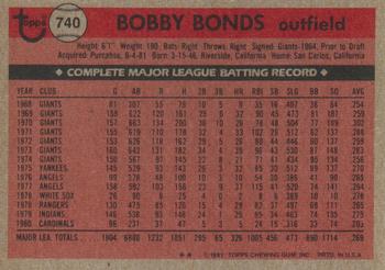 1981 Topps Traded #740 Bobby Bonds Back