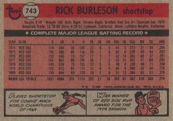 1981 Topps Traded #743 Rick Burleson Back