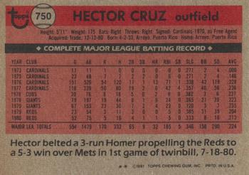 1981 Topps Traded #750 Hector Cruz Back