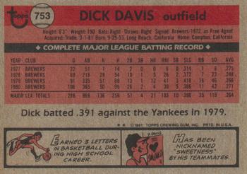 1981 Topps Traded #753 Dick Davis Back