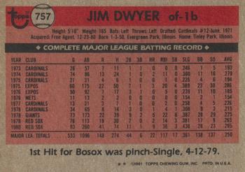 1981 Topps Traded #757 Jim Dwyer Back
