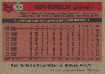 1981 Topps Traded #764 Ken Forsch Back