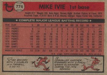 1981 Topps Traded #774 Mike Ivie Back