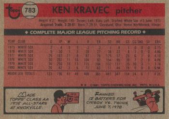 1981 Topps Traded #783 Ken Kravec Back