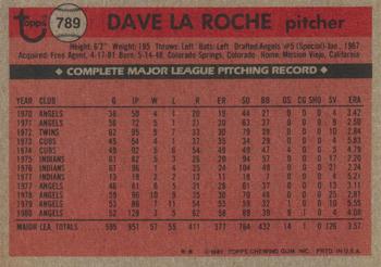 1981 Topps Traded #789 Dave LaRoche Back