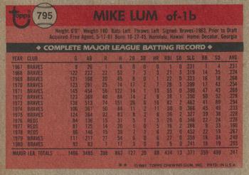 1981 Topps Traded #795 Mike Lum Back