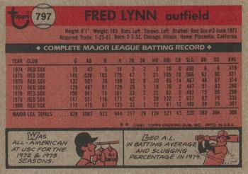 1981 Topps Traded #797 Fred Lynn Back