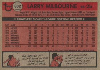 1981 Topps Traded #802 Larry Milbourne Back