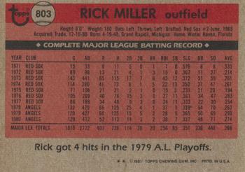 1981 Topps Traded #803 Rick Miller Back