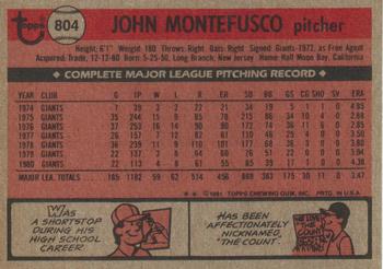 1981 Topps Traded #804 John Montefusco Back