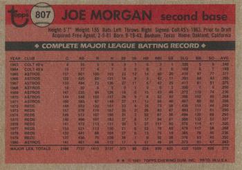 1981 Topps Traded #807 Joe Morgan Back