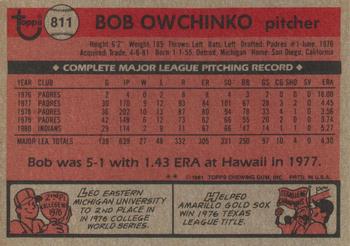 1981 Topps Traded #811 Bob Owchinko Back