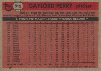 1981 Topps Traded #812 Gaylord Perry Back