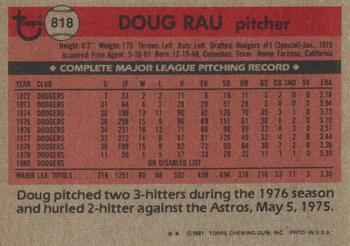 1981 Topps Traded #818 Doug Rau Back