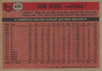 1981 Topps Traded #826 Joe Rudi Back