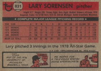 1981 Topps Traded #831 Lary Sorensen Back