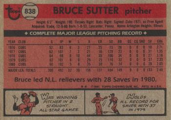 1981 Topps Traded #838 Bruce Sutter Back
