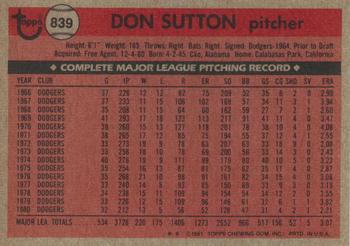 1981 Topps Traded #839 Don Sutton Back