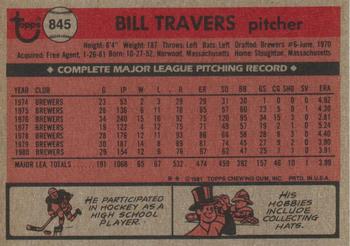 1981 Topps Traded #845 Bill Travers Back