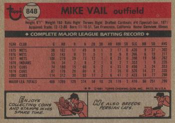 1981 Topps Traded #848 Mike Vail Back